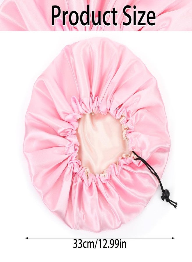 Molain 2Pcs Shower Cap for Women, Adjustable Reusable Extra Large Double-Layer Waterproof Lining for All Hair Lengths Black and Pink - Image 2